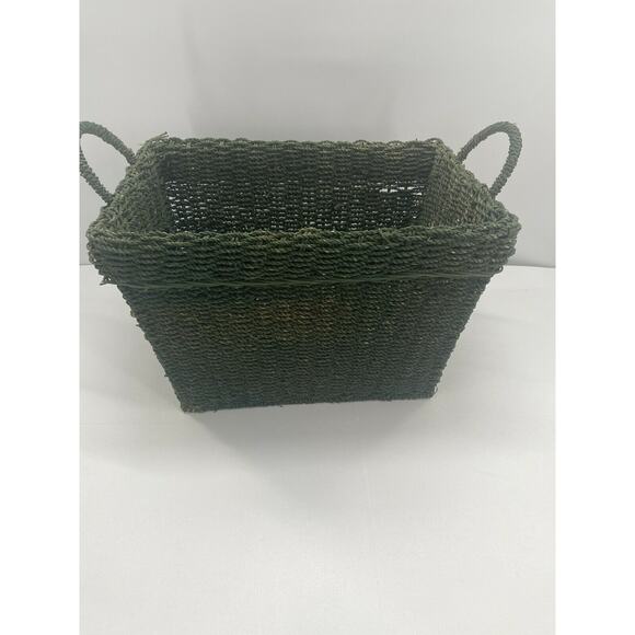 Vintage Jute Wicker Rattan Magazine Rack Handled Holder MCM Book Storage Basket - Picture 7 of 12